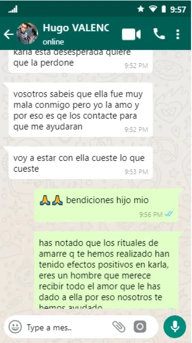 Captura de conversación sobre amarre de amor 5